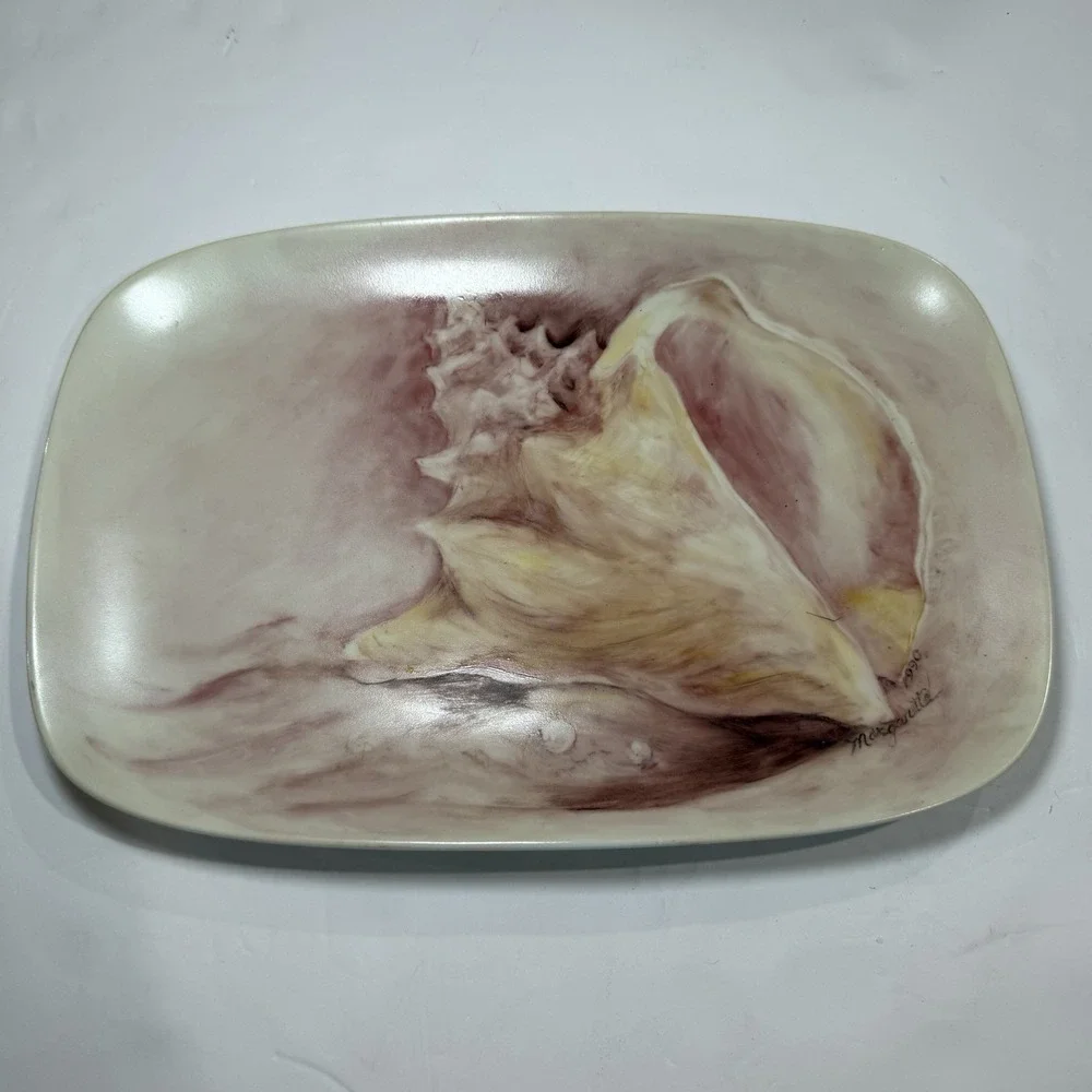 Studio Art Pottery 90s Seashell Plate Coastal Beach Decor Conch Shell Nautical